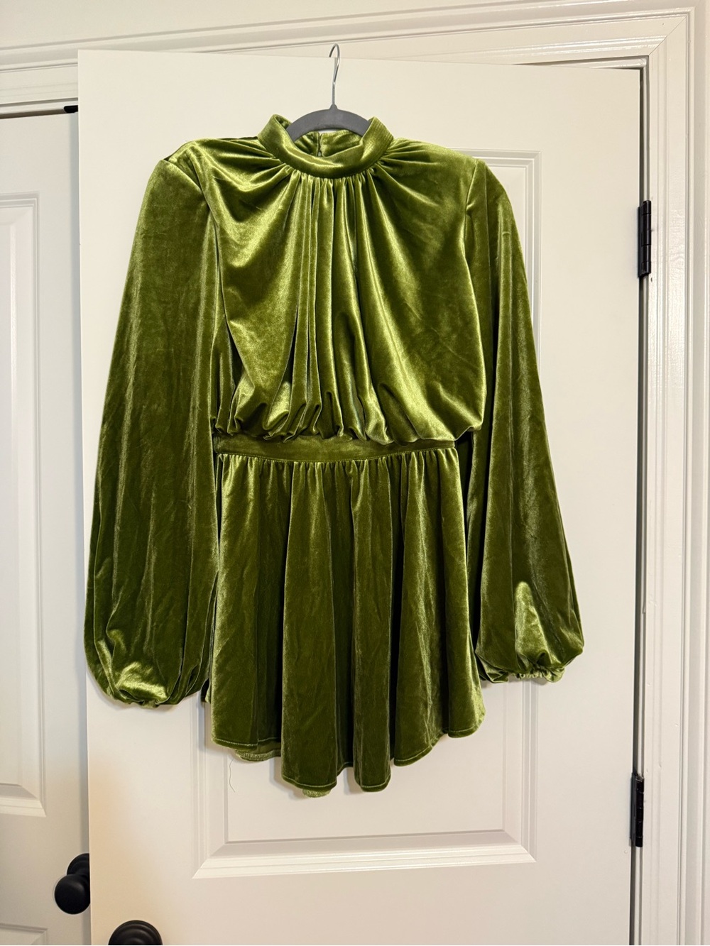 ASOS Olive Green Velvet High-Neck Mini Dress